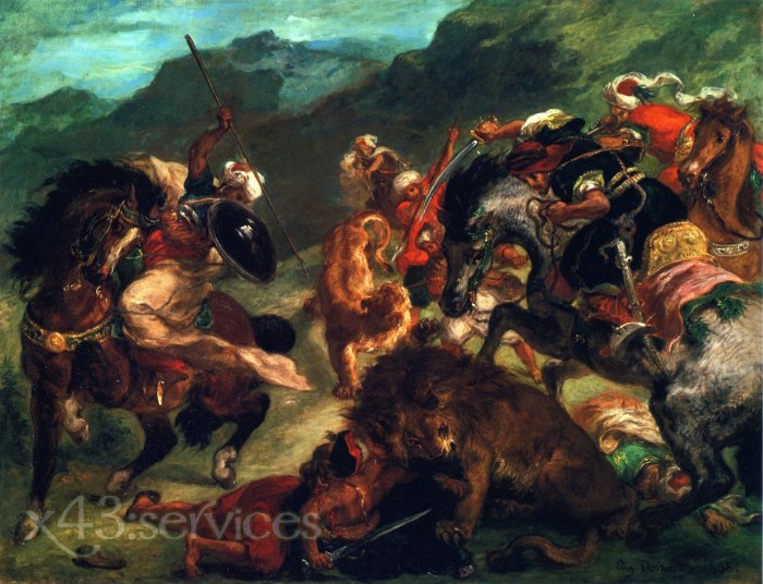Eugene Delacroix - Die Loewenjagd - The Lion Hunt 1 - zum Schließen ins Bild klicken